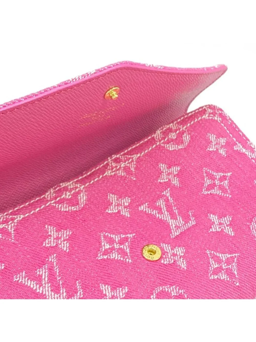 Louis Vuitton Wallet Monogram Mini Lin Portefeuille Sarah Fuchsia Denim Cotton
